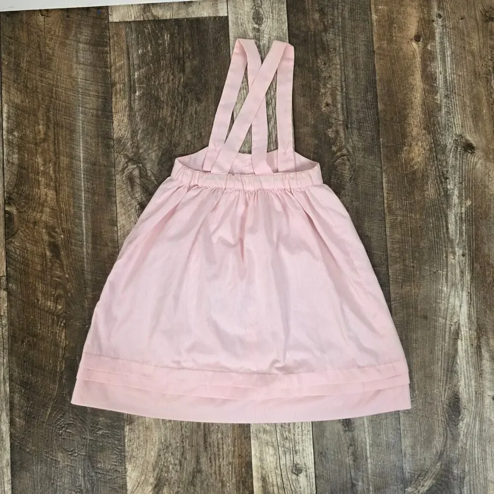 Vintage Girls Pink Pinafore Dress Button Front Cottagecore Easter 8-10